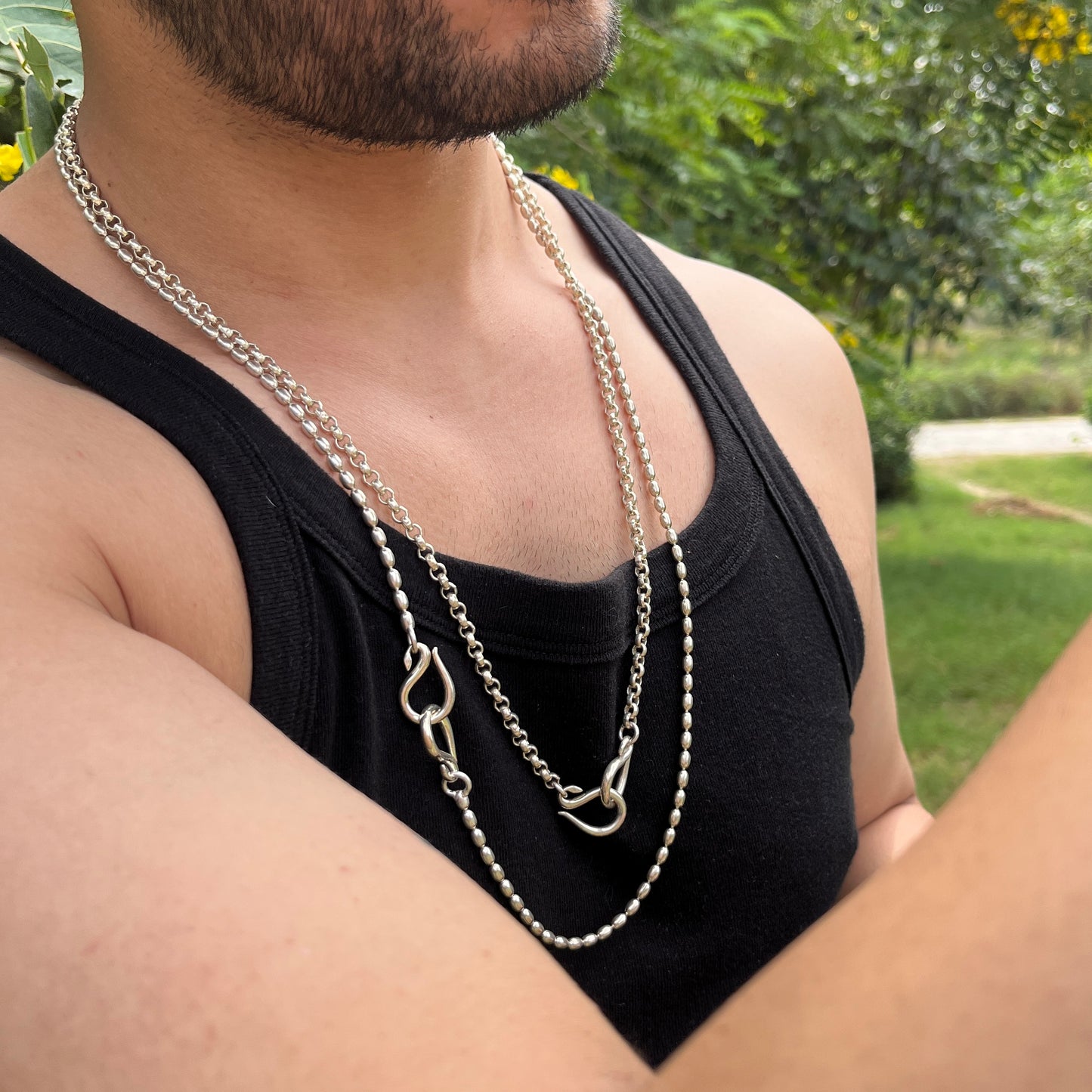 Rajnigandha Elongated Spheres Silver Chain (Unisex)