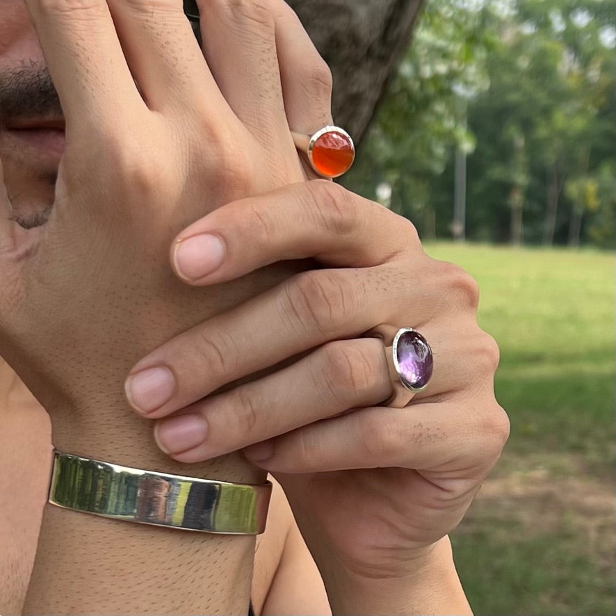 Wide Band Natural Amethyst Ring.