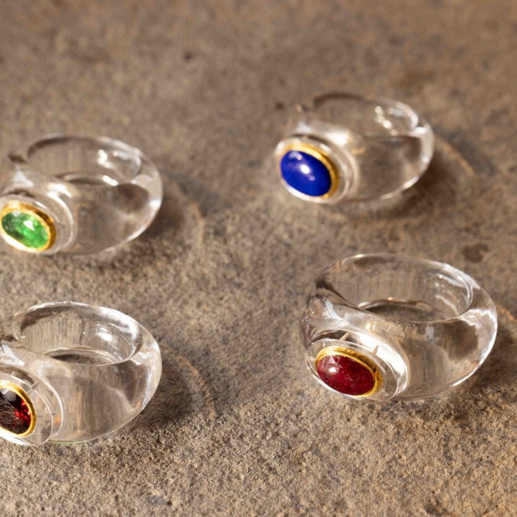 Carved Rock Crystal Ring Kundan Set Spinel.