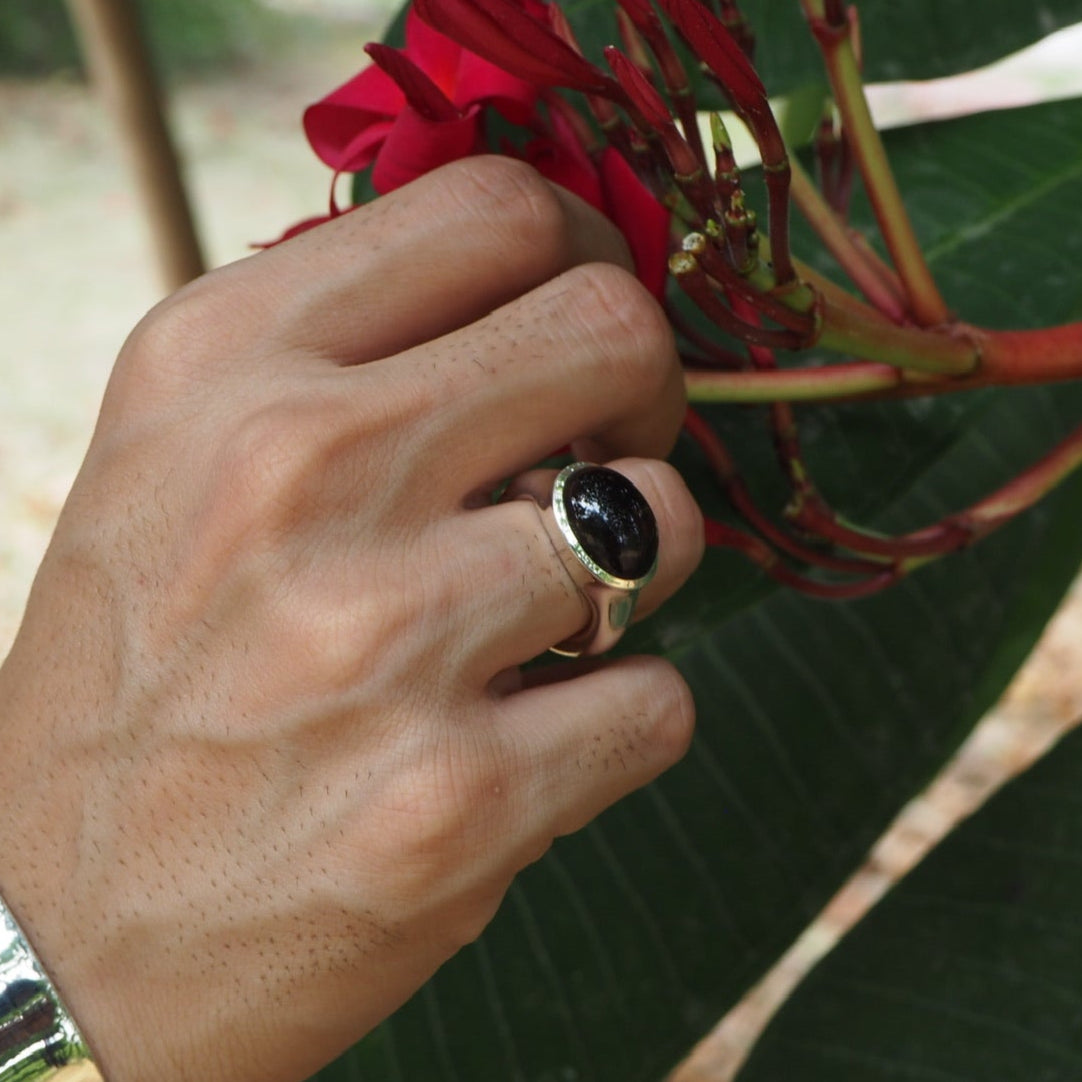Wide Band Natural Smokey Quartz Ring.