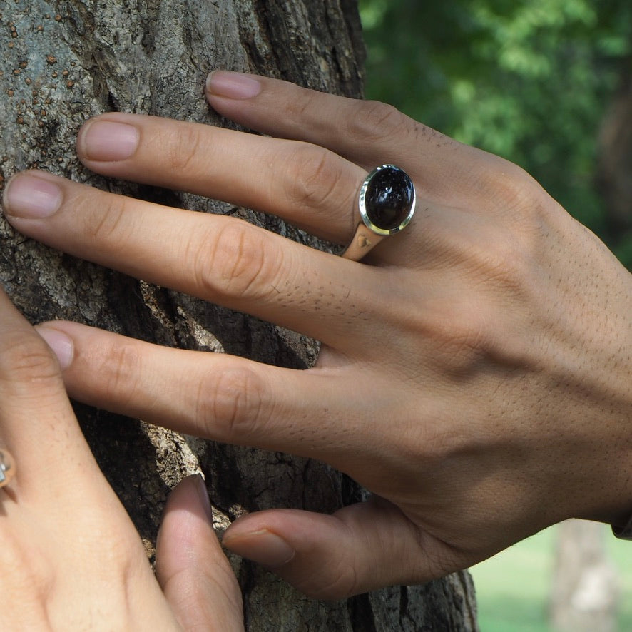 Wide Band Natural Smokey Quartz Ring.