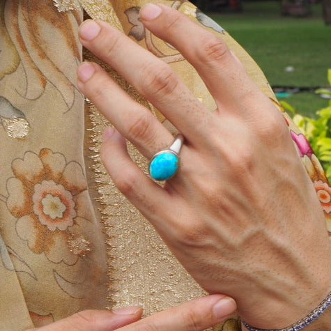 Wide Band Natural Turquoise Dome Ring.