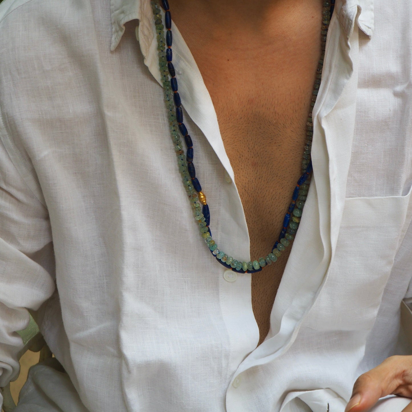Lapis Lazuli Beads With Gold Feature Bead.