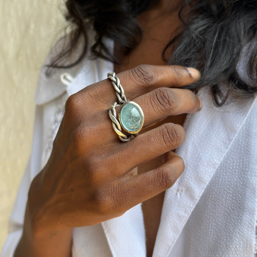 Natural Aquamarine Dome Ring.