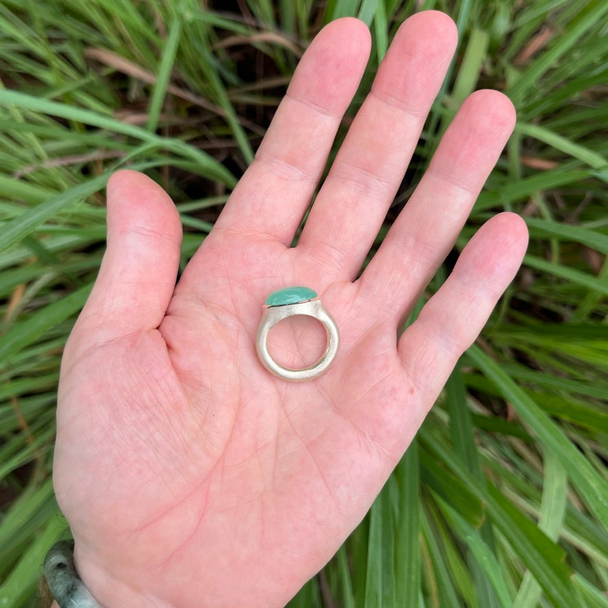 Natural Chrysoprase Cabochon Ring