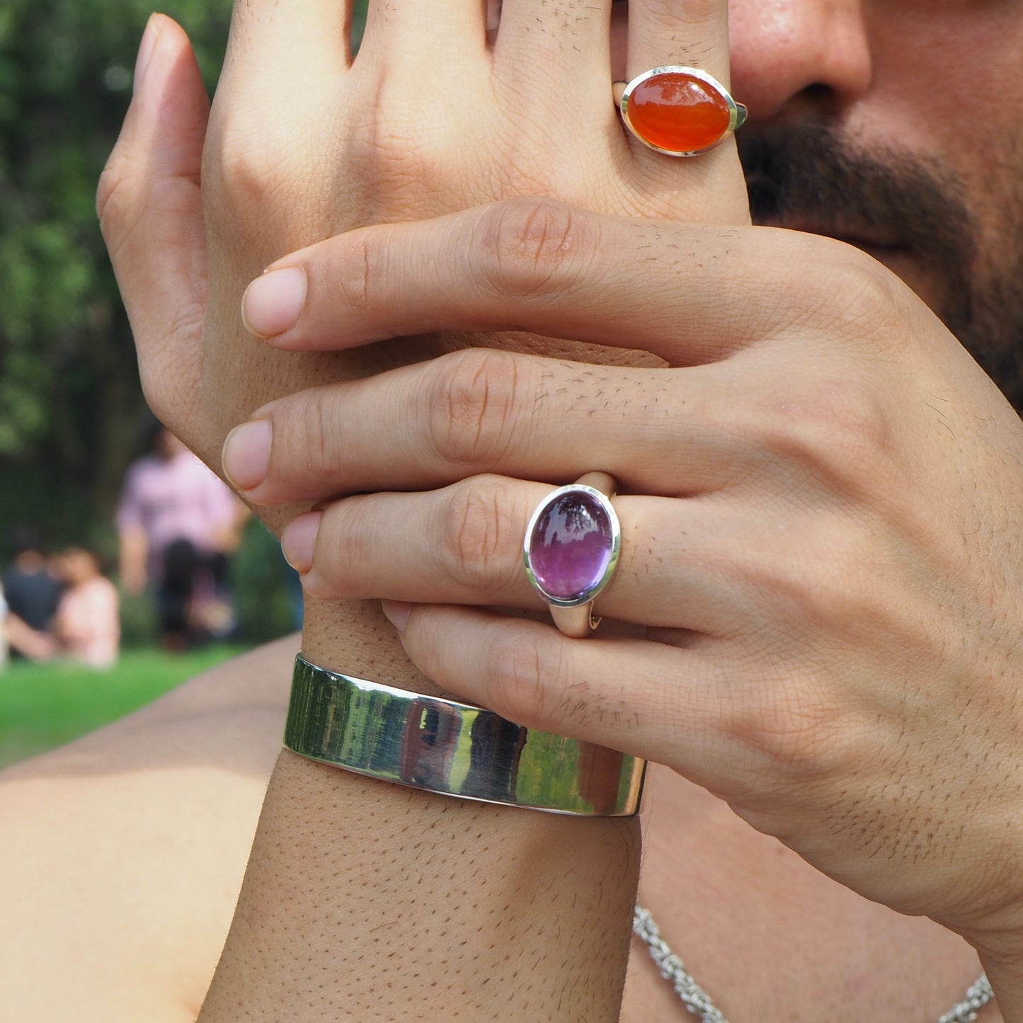 Wide Band Natural Amethyst Ring.