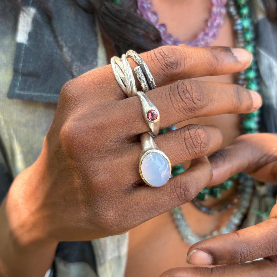 Wide Band Natural Chalcedony Ring.