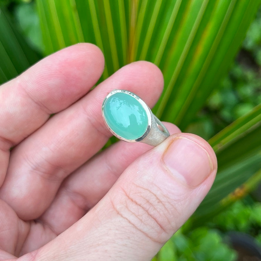 Natural Chrysoprase Cabochon Ring