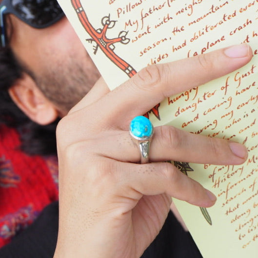 Wide Band Natural Turquoise Dome Ring.