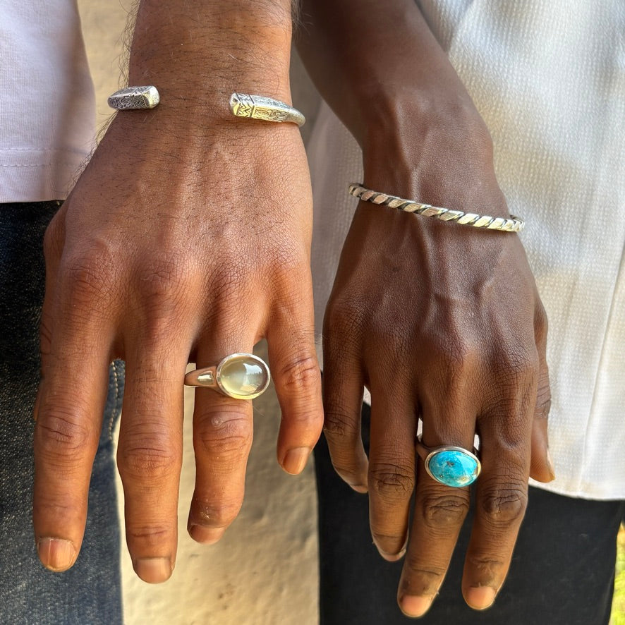 Wide Band Natural Grey Moonstone Ring.