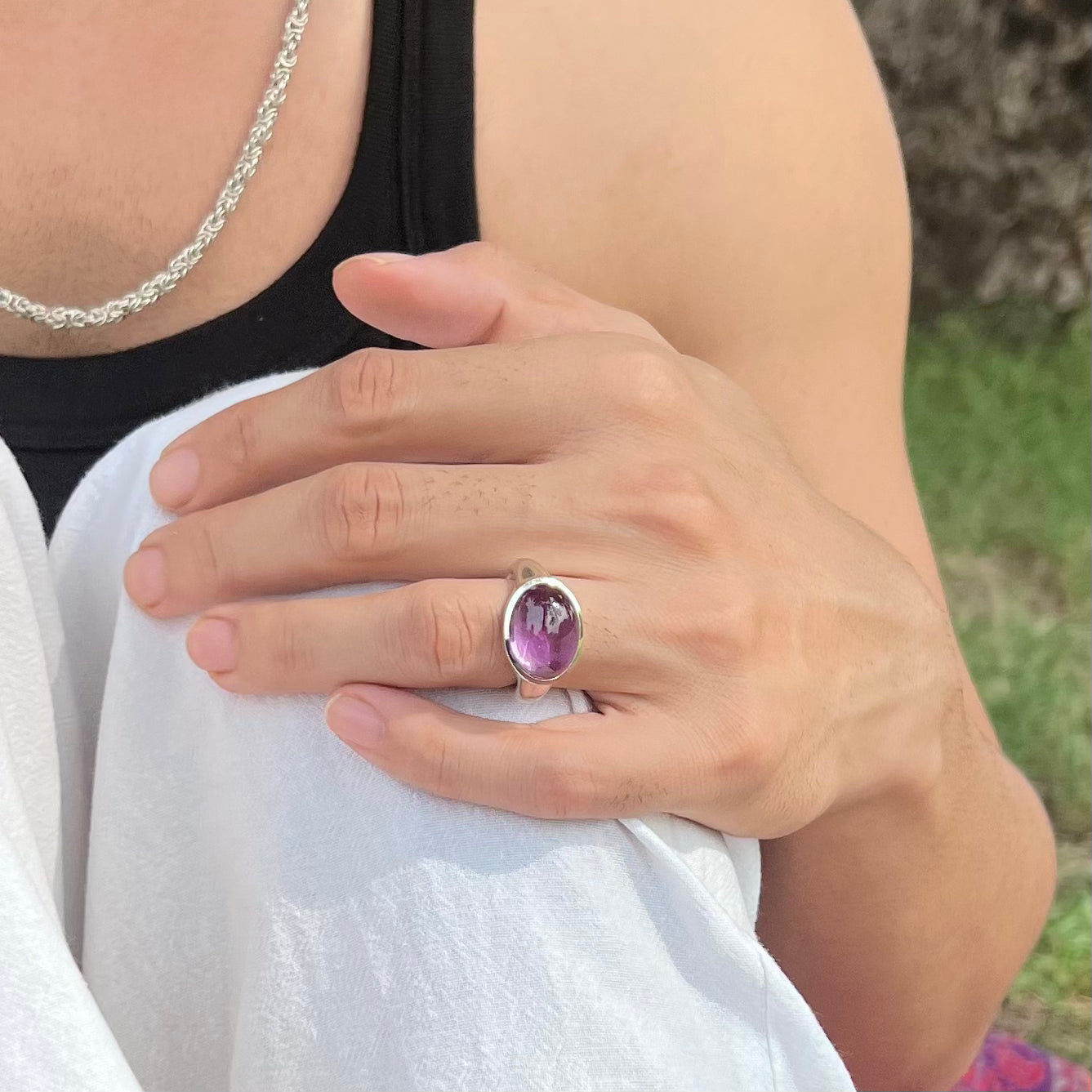 Wide Band Natural Amethyst Ring.