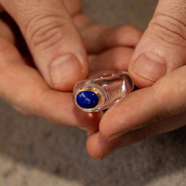 Carved Rock Crystal Ring Kundan Set Lapis Lazuli.
