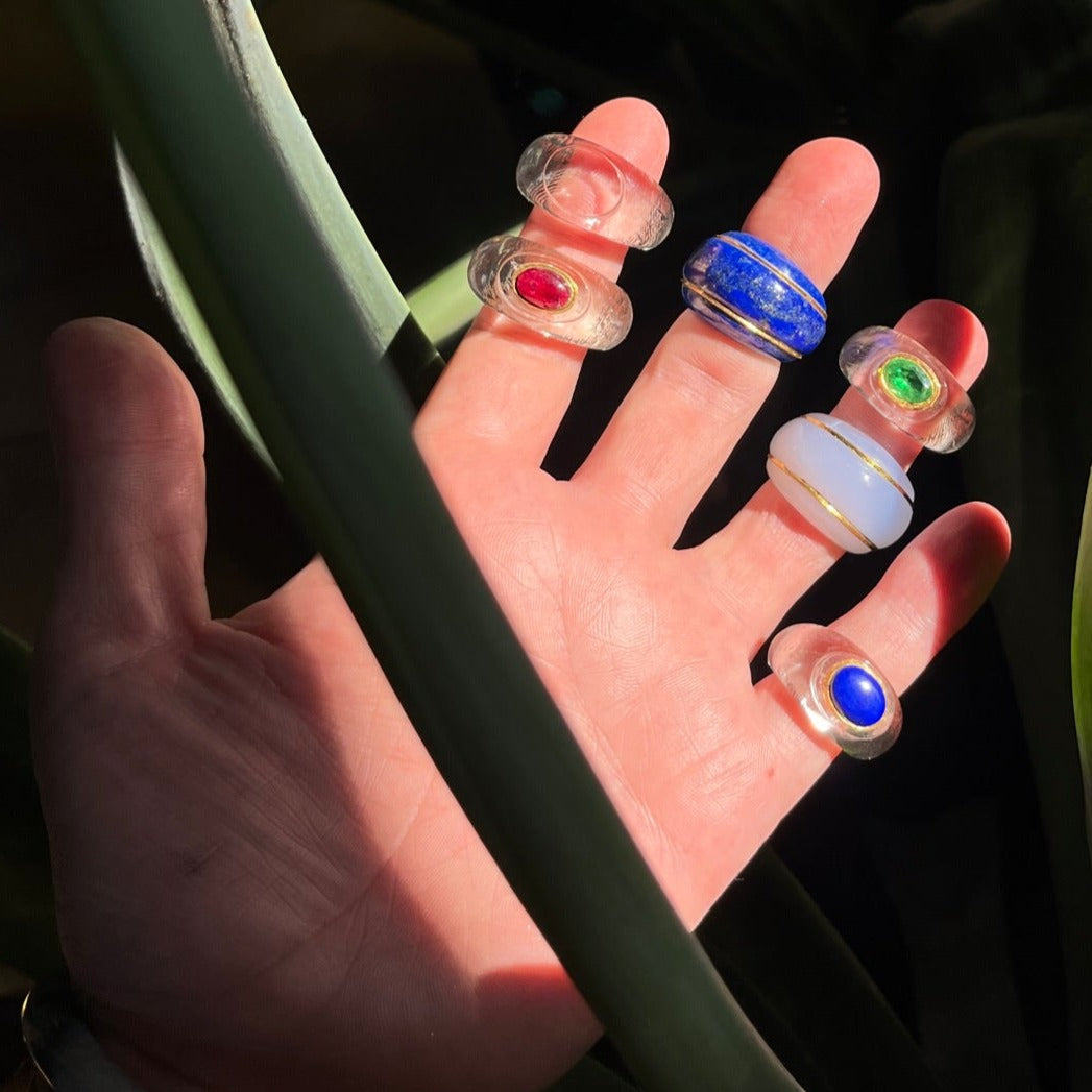 carved gemstone rings