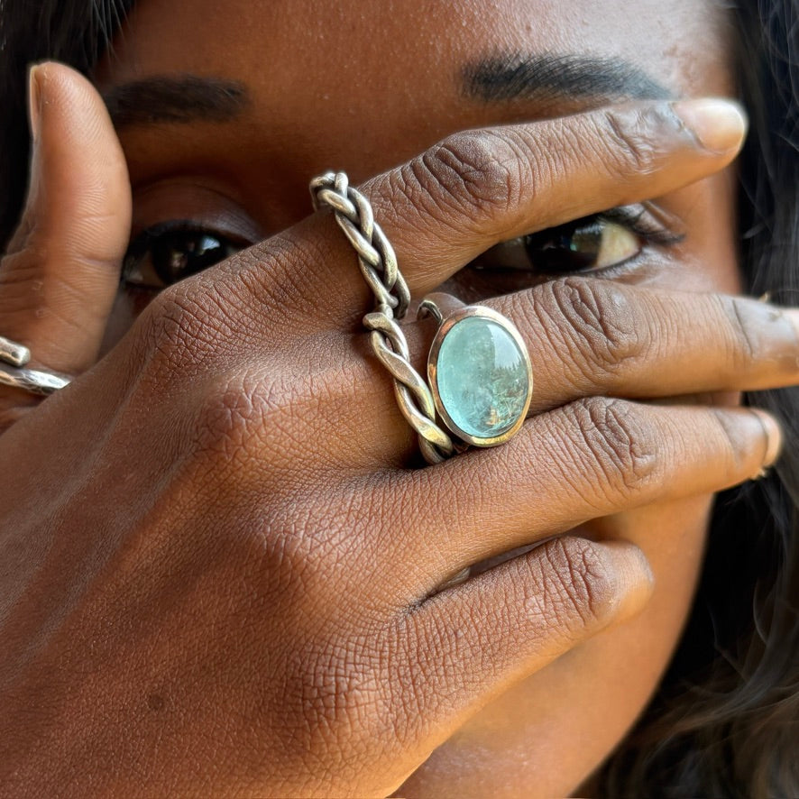 Natural Aquamarine Dome Ring.