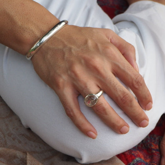 Wide Band Natural Rock Crystal Ring.