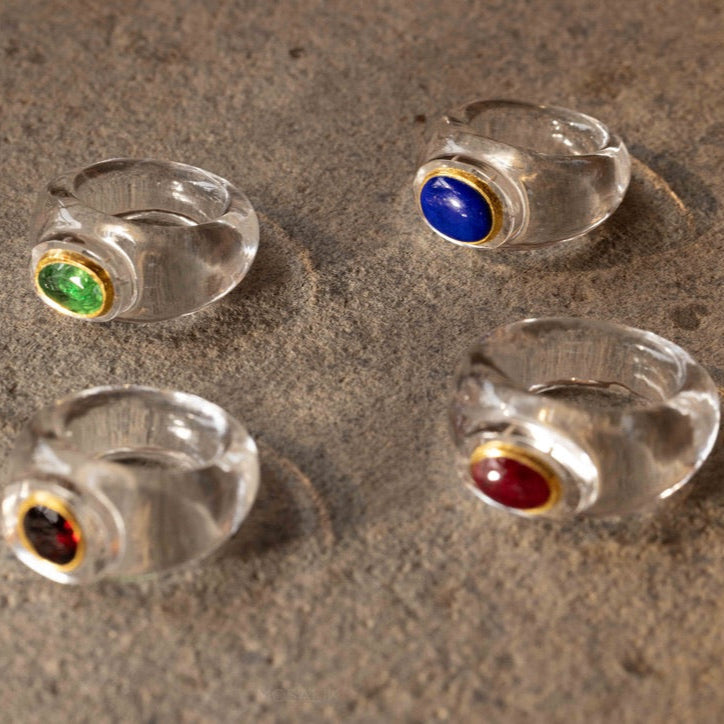 Carved Rock Crystal Ring Kundan Set Lapis Lazuli.