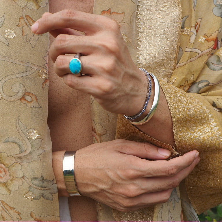 Wide Band Natural Turquoise Dome Ring.