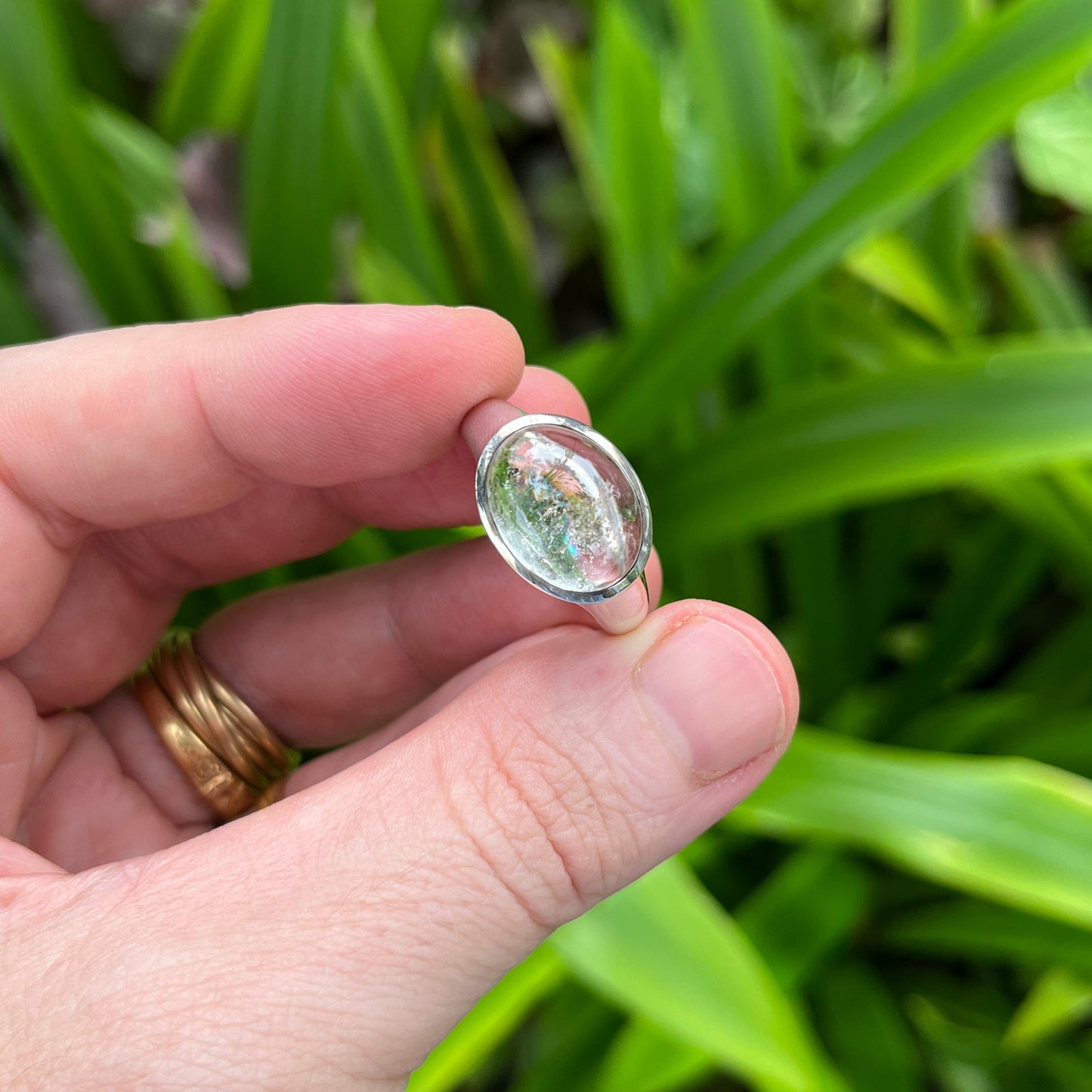 Wide Band Natural Rock Crystal Ring.