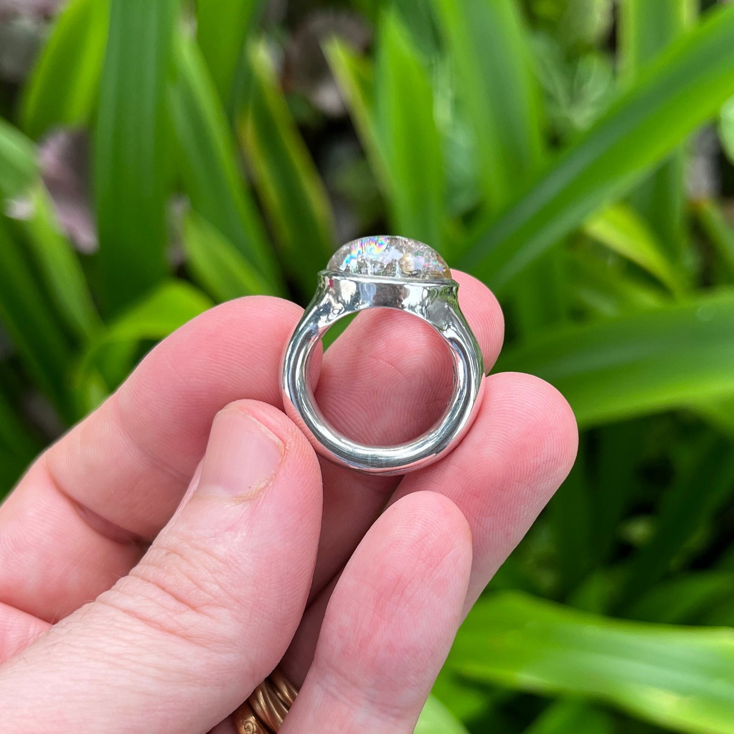 Wide Band Natural Rock Crystal Ring.