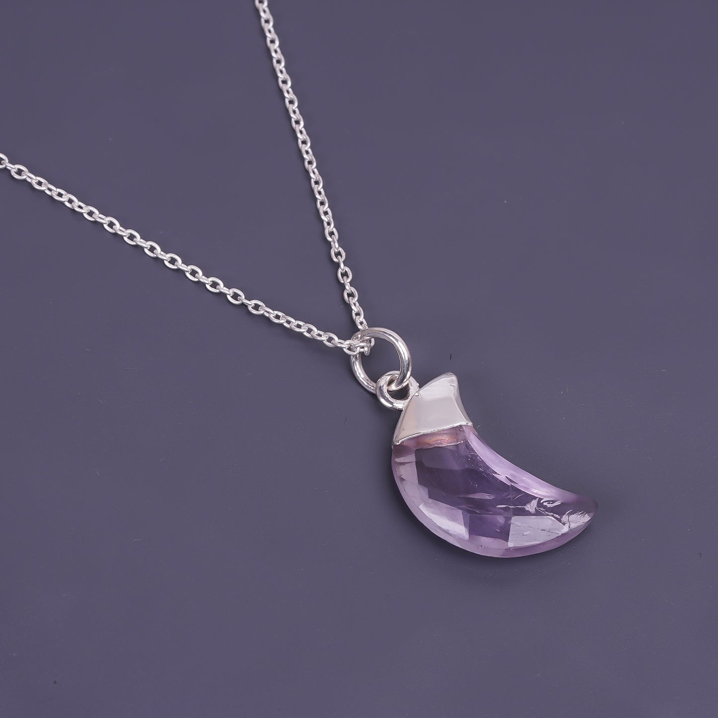 unisex Moon Stone amethyst pendant sterling silver chain Necklace