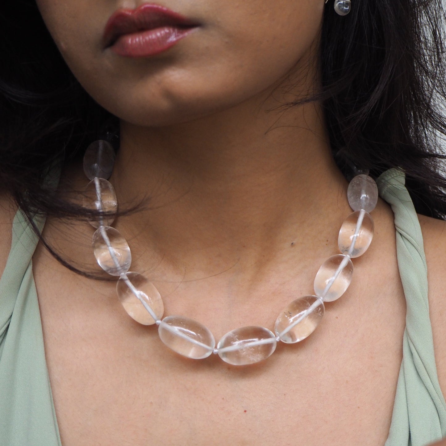 Carved Rock Crystal Egg Shaped Beads Necklace (One off)