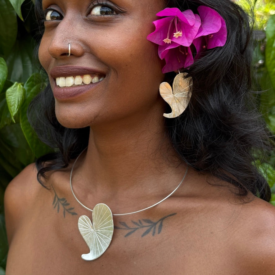 matching necklace and earrings leaves