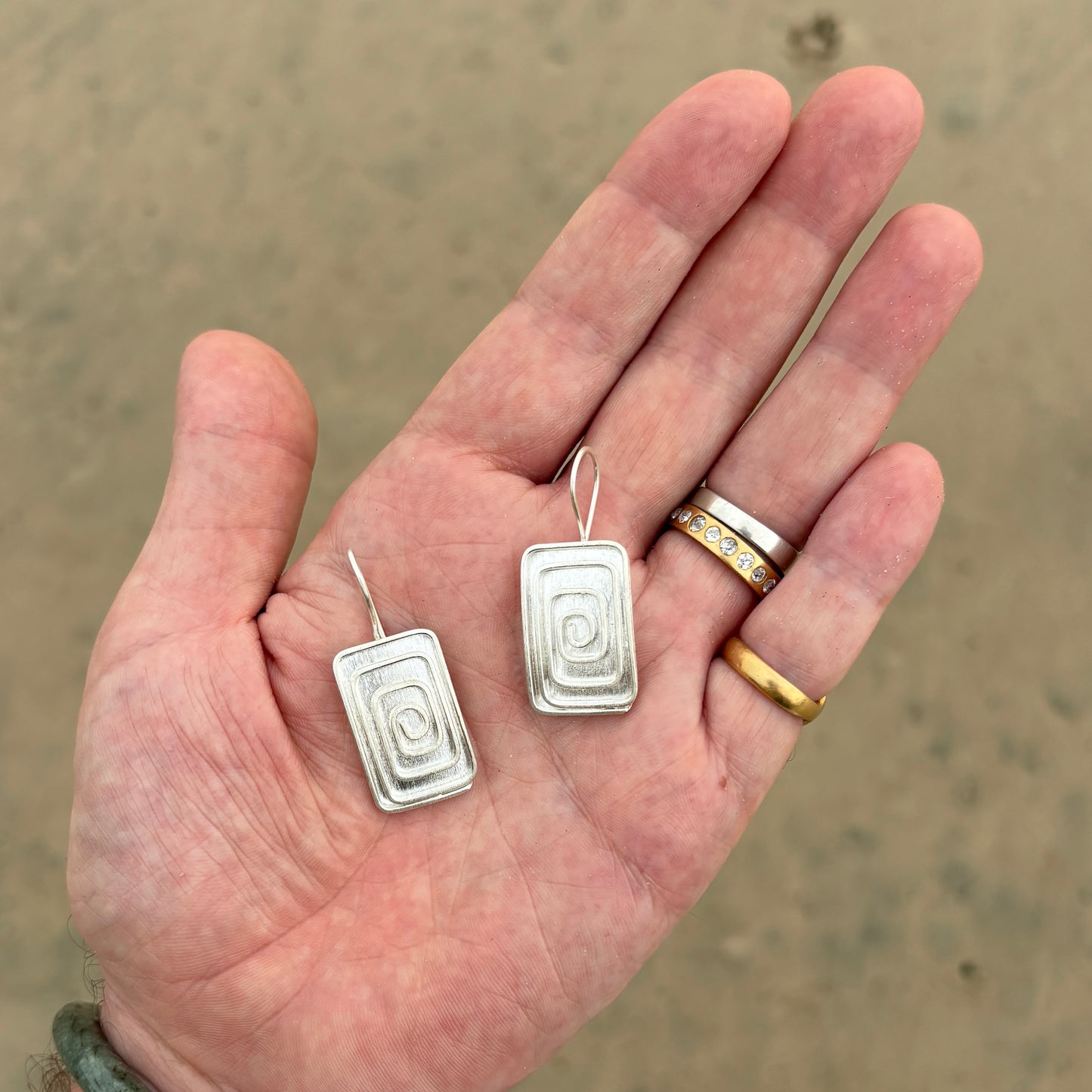 Rectangular Spiral Earrings in Sterling Silver