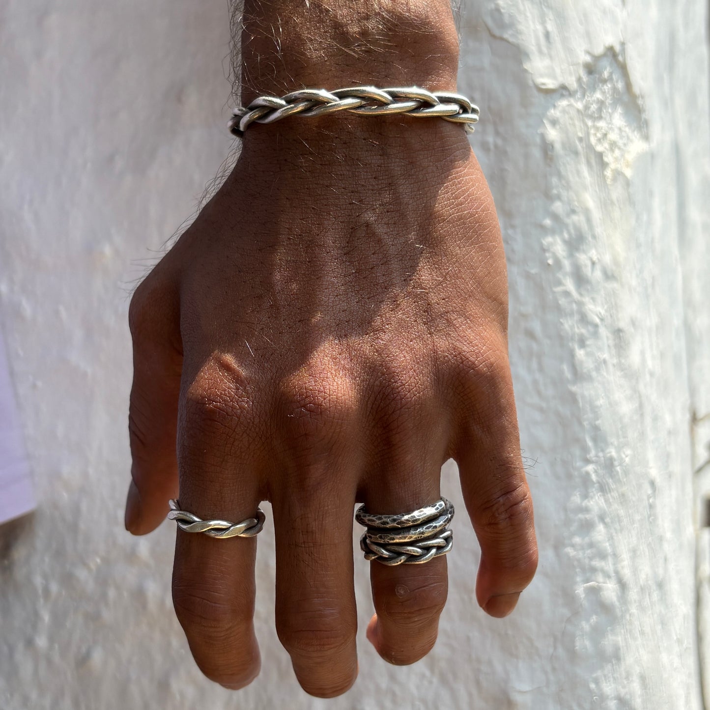 mens plaited silver cuff