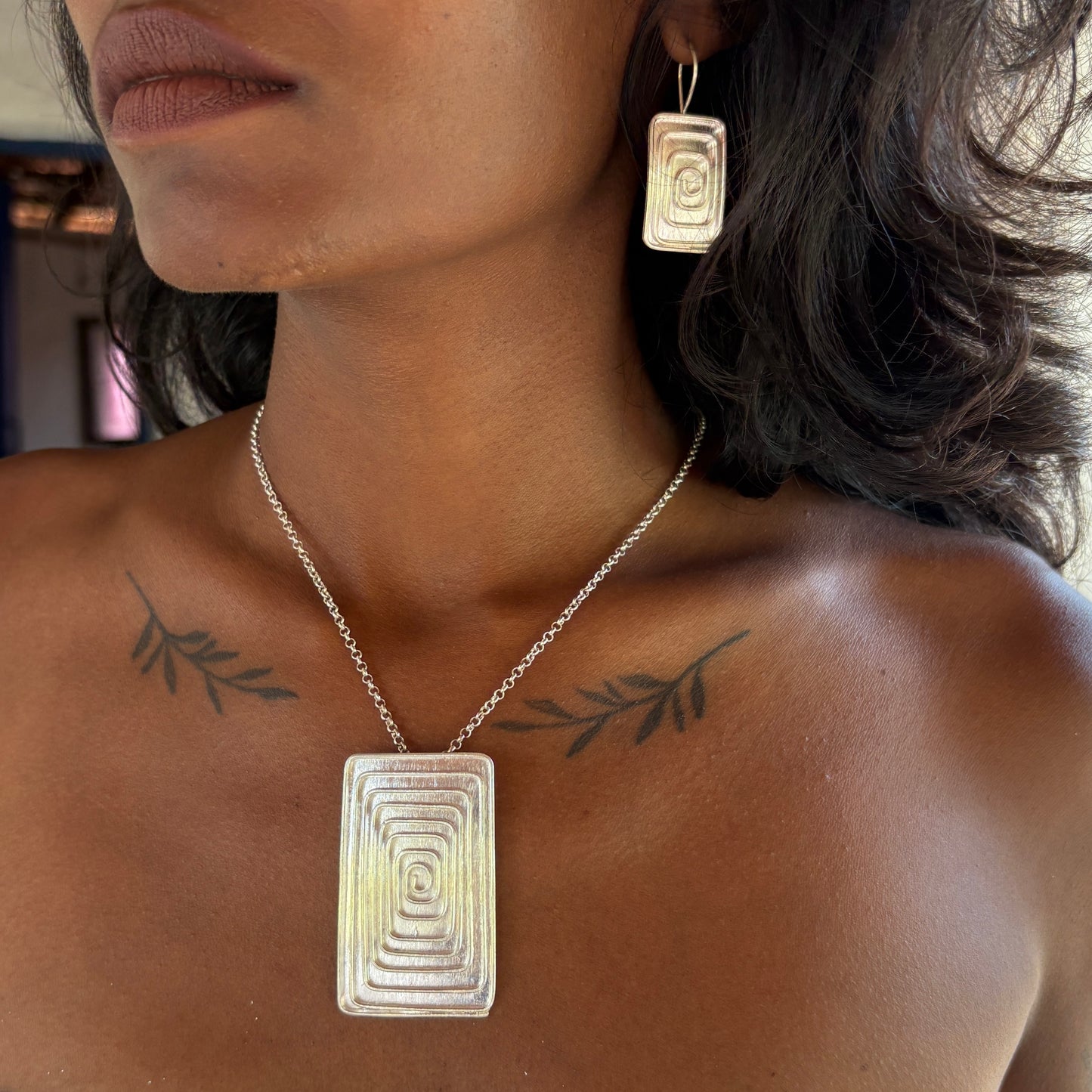 Rectangular Spiral Pendant in Sterling Silver
