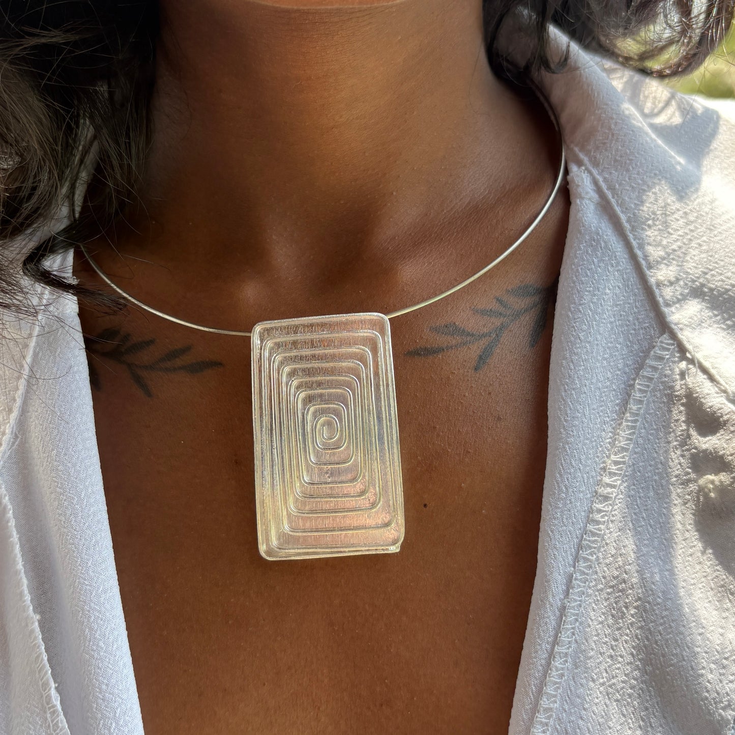 Rectangular Spiral Pendant in Sterling Silver