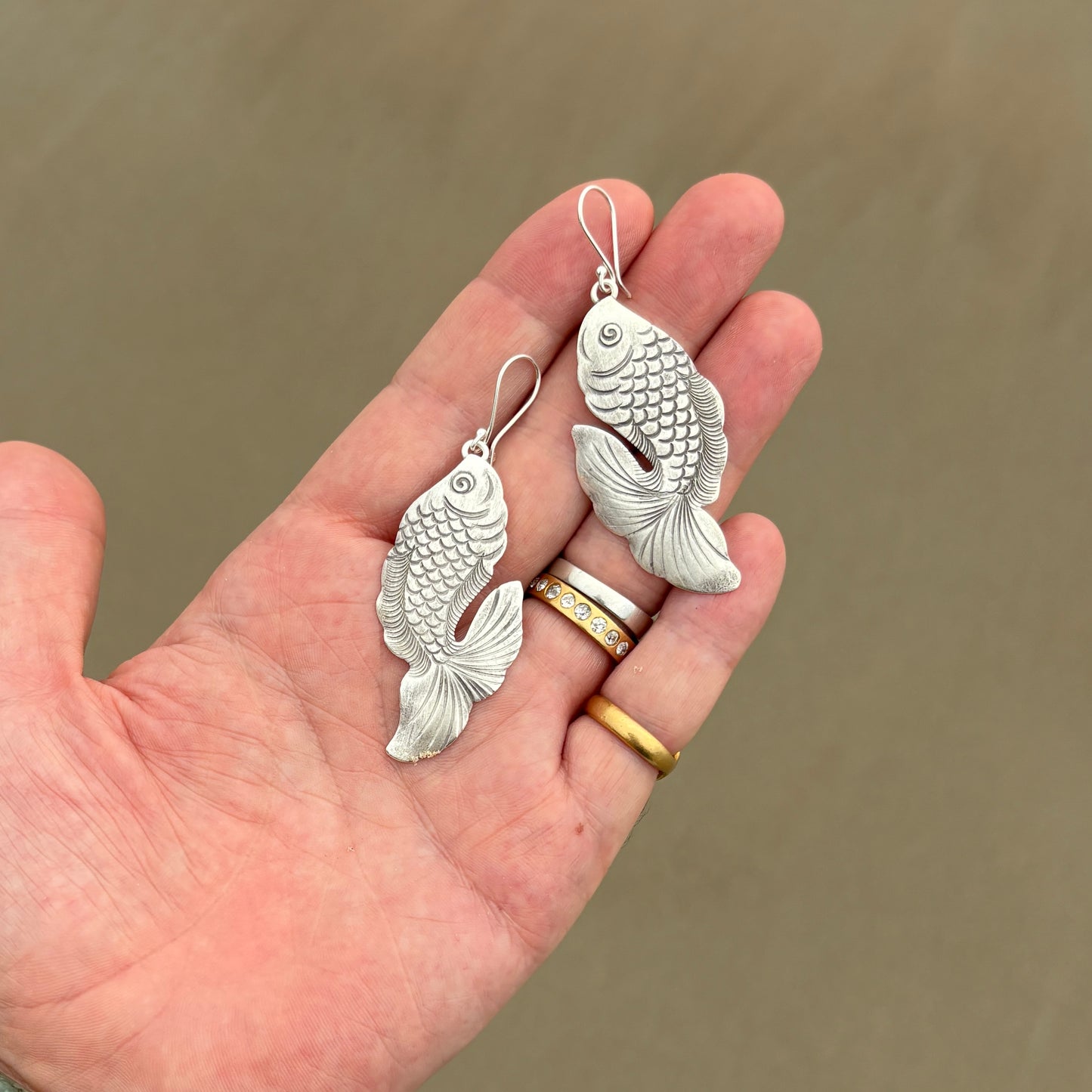 Fish Of Abundance Sterling Silver Earrings