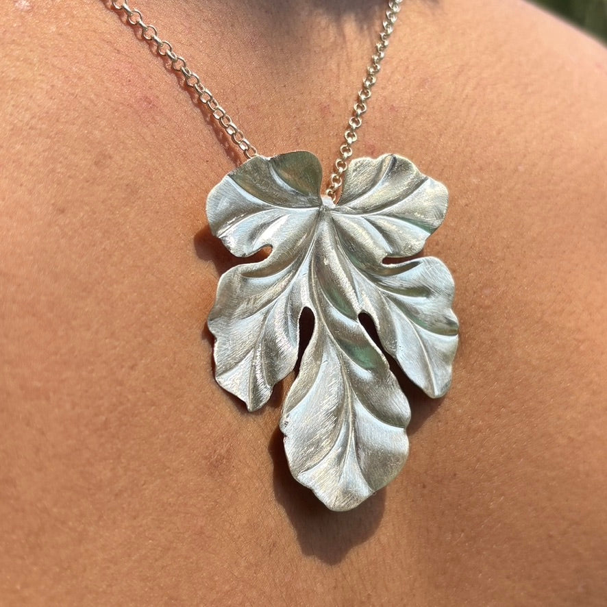 sterling silver fig leaf pendant