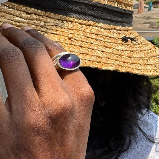 Natural Amethyst Dome Ring.