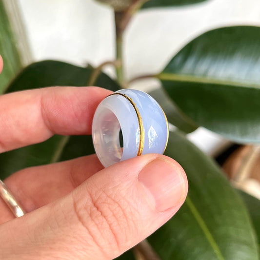 Carved Blue Chalcedony Kundan Ring Suzanne Belperron