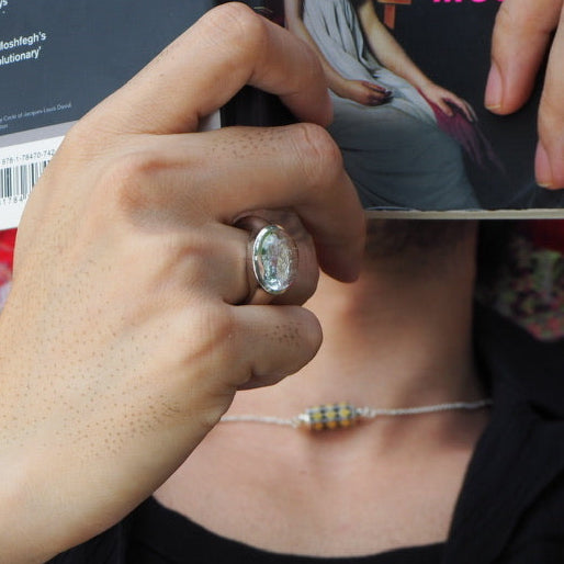 Wide Band Natural Rock Crystal Ring.