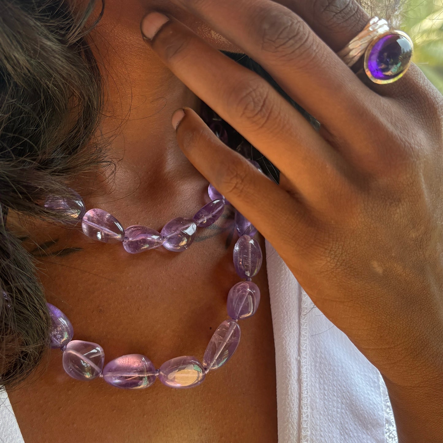 Long Strand Of Amethyst Pebbles.