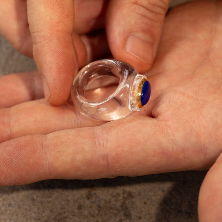 Carved Rock Crystal Ring Kundan Set Lapis Lazuli.