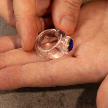 Carved Rock Crystal Ring Kundan Set Lapis Lazuli.