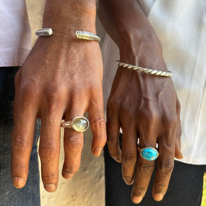 Wide Band Natural Grey Moonstone Ring.