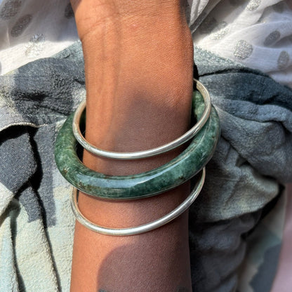 Sterling Silver Bangle 2 Piece Set (L).