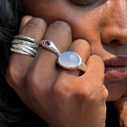 Wide Band Natural Chalcedony Ring.
