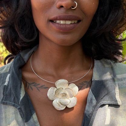 Handmade Sterling Silver Rose Pendant (textured petals)