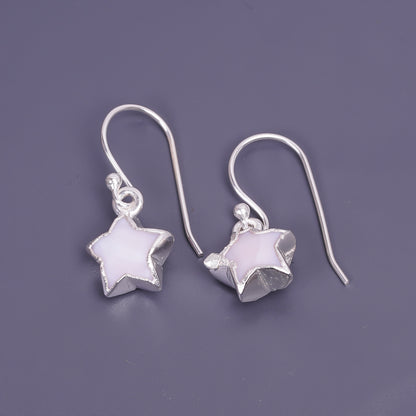 unisex star shaped pink opal earings