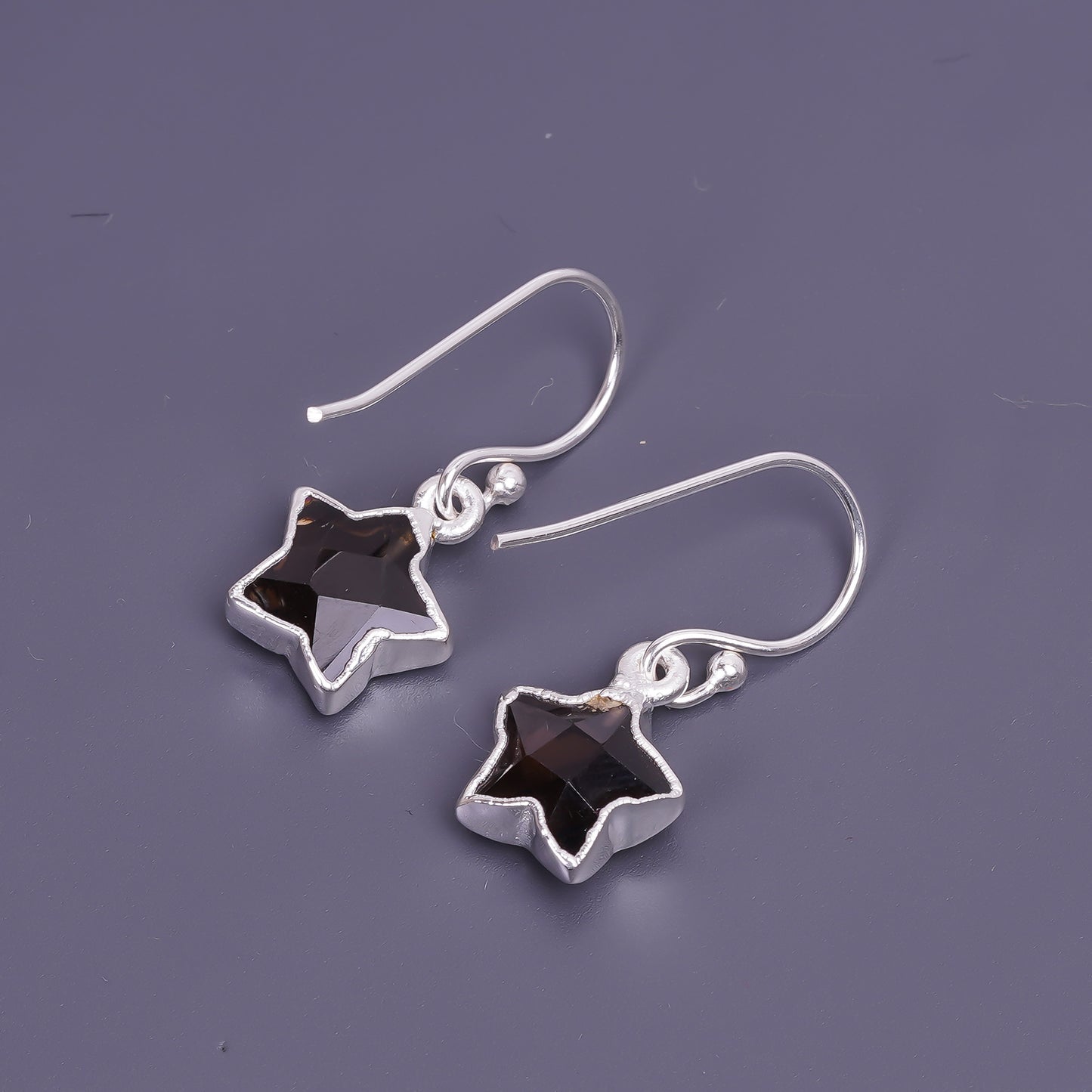 unisex star shaped smokey quartz earings