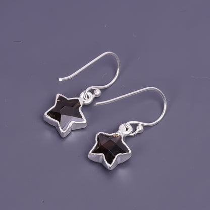 unisex star shaped smokey quartz earings