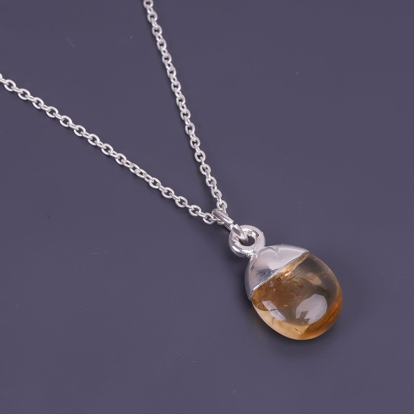 water droplet mens sterling silver chain Citrine pendant necklace