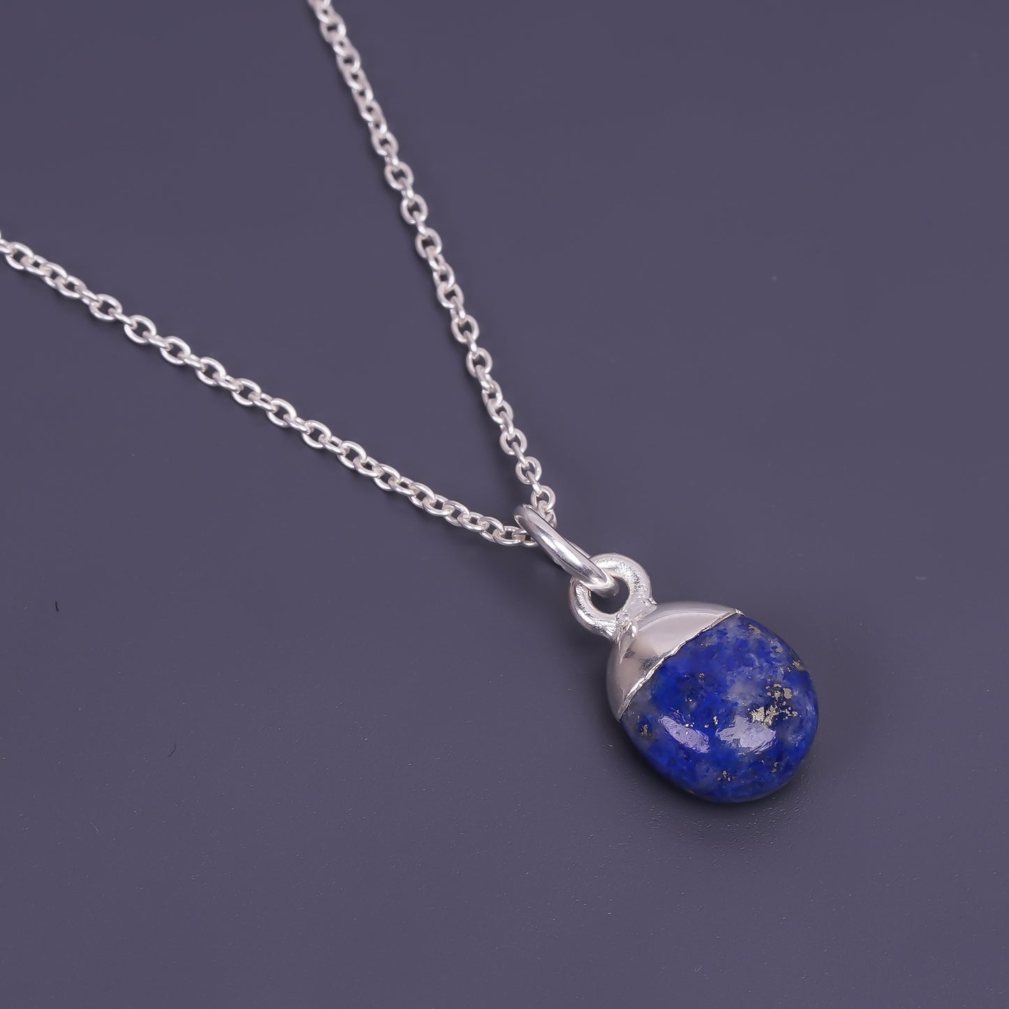 water droplet mens sterling silver chain lapis lazuli pendant necklace