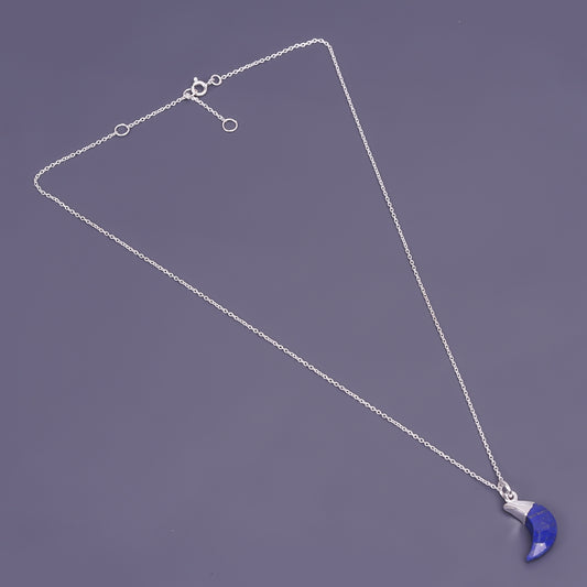 unisex Moon Stone lapis lazuli pendant sterling silver chain Necklace 