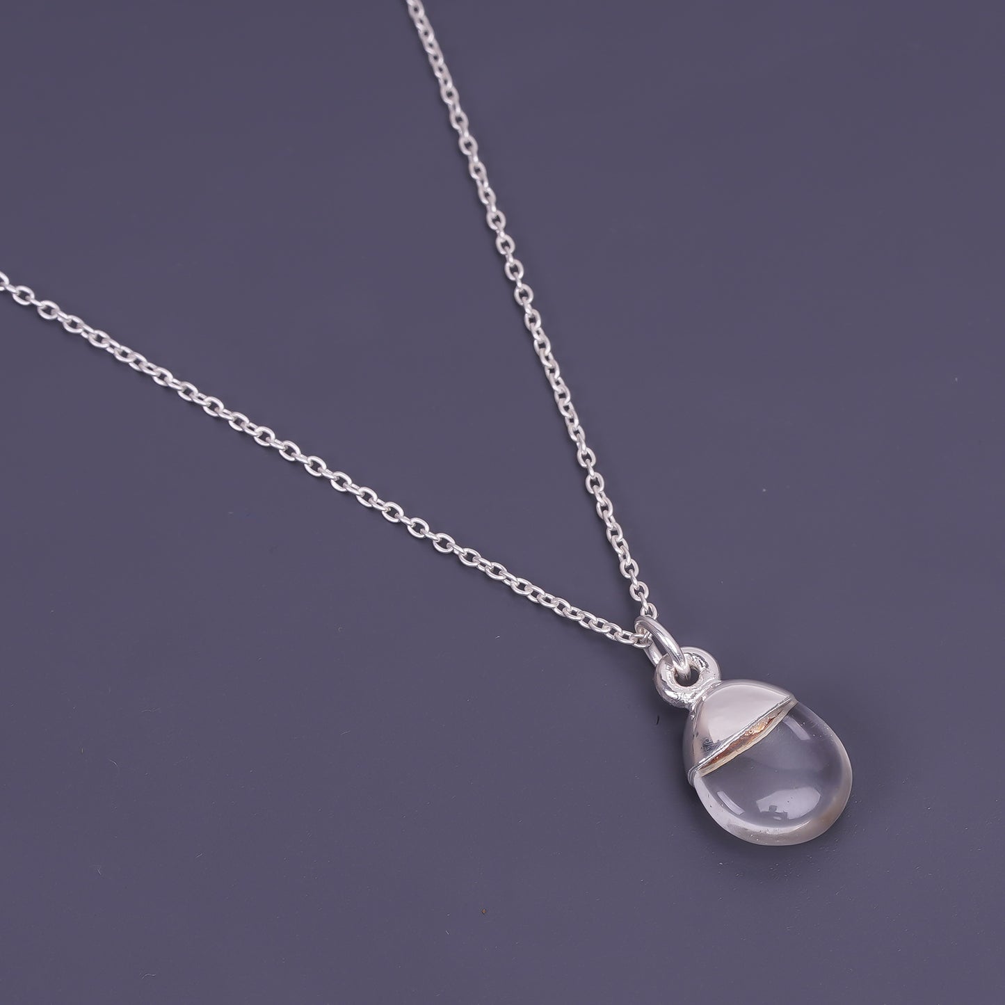 water droplet mens sterling silver chain Rock Crystal pendant necklace