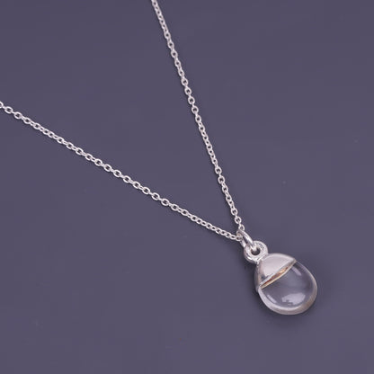 water droplet mens sterling silver chain Rock Crystal pendant necklace